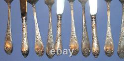 Antique Russian flatware floral silver plated set 6 spoons 6 knives 6 forks