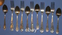 Antique Russian flatware silver plated set 6 spoons 5 forks and serving spoon