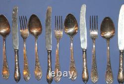 Antique Russian flatware silver plated set 6 spoons 6 knives 6 forks