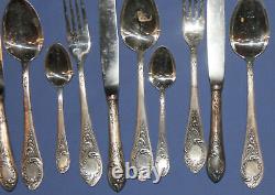 Antique Russian silver plated set 6 spoons 6 knives 5 forks 6 desert spoons