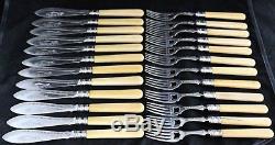 Antique Set of Silver Plate Fish Cutlery for 12 by Walker & Hall knives & forks