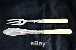 Antique Set of Silver Plate Fish Cutlery for 12 by Walker & Hall knives & forks