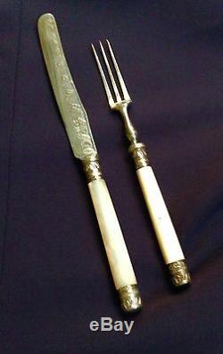 Antique Sheffield Silver & Mother-of-Pearl Dessert Knives & Forks, Set of 24