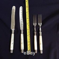 Antique Sheffield Silver & Mother-of-Pearl Dessert Knives & Forks, Set of 24