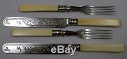 Antique Silver Plate Bone/Horn Handle Set/12 Fruit Knives and Fruit Forks WithCase