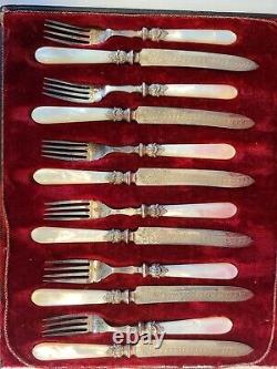 Antique Silver Plate & Mother Of Pearl Fish Fork & Knife Cutlery Set Glasgow