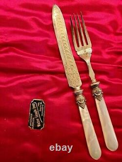 Antique Silver Plate & Mother Of Pearl Fish Fork & Knife Cutlery Set Glasgow