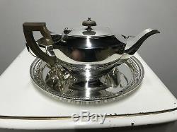 Antique Silver Teapot Set Tray H & H Bowl Vintage Genuine Art Deco Retro