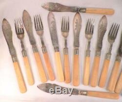 Antique Silverplate Flatware Set Cream Color Handles Victorian 8 Knives 6 Forks