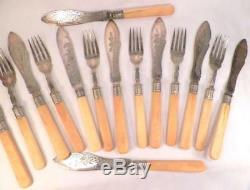 Antique Silverplate Flatware Set Cream Color Handles Victorian 8 Knives 6 Forks