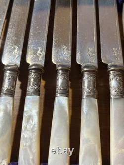 Antique Silverplate Levesley Bros Set 12 Mother Of Pearl Dessert Cutlery w BOX