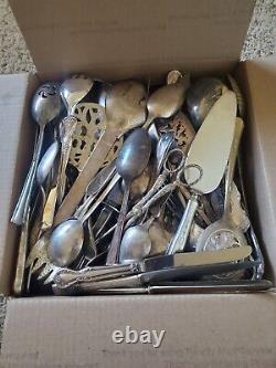 Antique Silverplate Scrap Ornate Tableware Lot Fork Spoon Knive Serving 27 Lbs