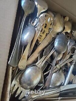 Antique Silverplate Scrap Ornate Tableware Lot Fork Spoon Knive Serving 27 Lbs