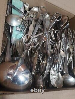 Antique Silverplate Scrap Ornate Tableware Lot Fork Spoon Knive Serving 31 Lbs