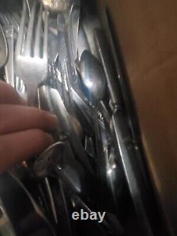 Antique Silverplate Scrap Ornate Tableware Lot Fork Spoon Knive Serving 32 Lbs