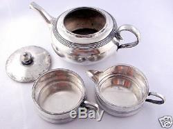 Antique Stacking Tea Set, creamer, sugar, pot, Delamere shape Apollo Silver 1530