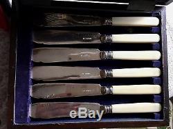 Antique Sterling Silver Plate EPNS A1 and Faux Bone Fish Set of 12 Boxed