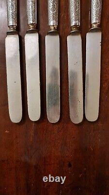 Antique Victorian 1847 Rogers Assyrian Head Silverplate 5 dinner knives