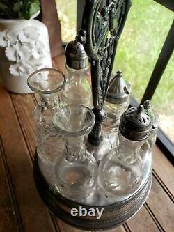Antique Victorian Silverplate & Brilliant Cut Glass Castor Cruet Condiment Set