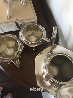 Antique Vintage Benedict Silver Plate Tea Pot Creamer Sugar Art Deco Set