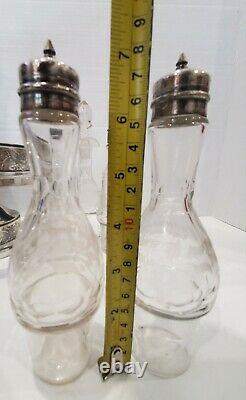 Antique Vintage Silverplate Castor Condiment Cruet Set 5 Bottles & Stand