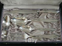 Antique Wmf 90 Pretty German Silverplate Full Set Box Facher Knife Fork Spoons
