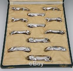 Art Deco set of 12 animal knife rests Sandoz for Gallia Christofle, 1930 France