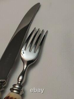 BIRKS Genuine Stag Antler Knife & Fork Set (6) SHEFFIELD Stainless Steel RARE