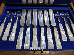 BOXED silver plated SET 24pc MAPPIN &WEBB DESSERT SET MOTHER of PEARL HANDL