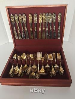 Baroque By Godinger SET OF 66 PIECE GOLD SILVERWARE SERVICE FOR 12 W BOX VINTAGE