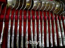 Beautiful 143 Piece Nickle Silver Plate'gold' Bamboo Handled Cutlery Set