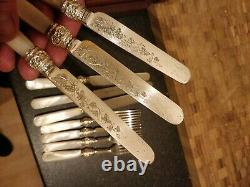 Boxed Set 24 Silver Plated & Mother Of Pearl Fish Knives & Forks