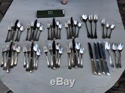 CHRISTOFLE ALBI SILVER PLATE DINNER SET FLATWARE 8 settings with extras