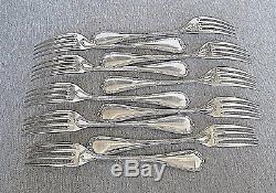 CHRISTOFLE ANTIQUE SILVER PLATE FLATWARE SET 12 SPOONS, 12 INOX KNIVES, 10 FORKS