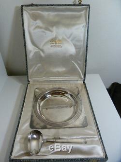 CHRISTOFLE ART DECO ONDULATIONS SET CEREAL BOWL & BABY SPOON WITH BOX mint