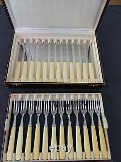 CHRISTOFLE Complete Art Deco DESSERT 6 Set for 12 people Stainless Steel RARE
