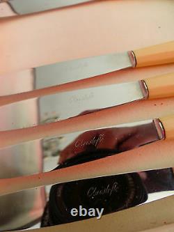 CHRISTOFLE Complete Art Deco DESSERT 6 Set for 12 people Stainless Steel RARE