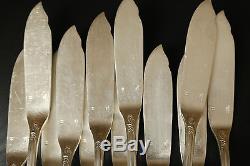 CHRISTOFLE MARLY Fish set 12 knives / Couteaux à poisson Silver plated FRANCE