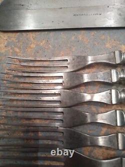 CIVIL WAR ERA Beaver Falls BONE HANDLE 3-Tine Forks & Knives Silverware, 14 Set