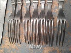 CIVIL WAR ERA Beaver Falls BONE HANDLE 3-Tine Forks & Knives Silverware, 14 Set