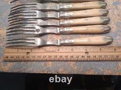 CIVIL WAR ERA Beaver Falls BONE HANDLE 3-Tine Forks & Knives Silverware, 14 Set