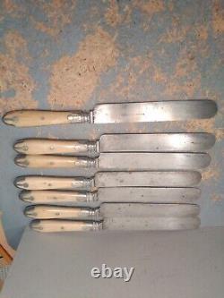 CIVIL WAR ERA Beaver Falls BONE HANDLE 3-Tine Forks & Knives Silverware, 14 Set