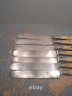 CIVIL WAR ERA Beaver Falls BONE HANDLE 3-Tine Forks & Knives Silverware, 14 Set