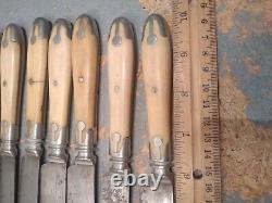 CIVIL WAR ERA Beaver Falls BONE HANDLE 3-Tine Forks & Knives Silverware, 14 Set