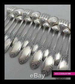 COMPLETE ANTIQUE 1900s FRENCH SILVER PLATE FLATWARE SET FORKS SPOONS LADLE 37pc