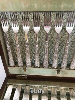 Canteen Of Victorian Silver Plated Fruit/dessert Knives & Forks (setting For 12)