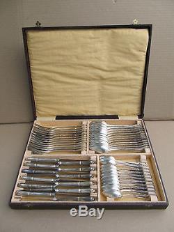Cased set of 47 Vintage Otto Wiskemann Belgium Heavy Silverplate Cutlery