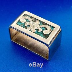 Chet Vogt Silver Plate Mexico Artisan Turquoise Mosaic Inlay 3 Piece Buckle Set