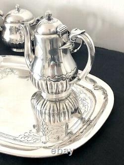 Christofle Antique Art Deco Silverplated Tea / Coffee Set With Tray 4 Pcs