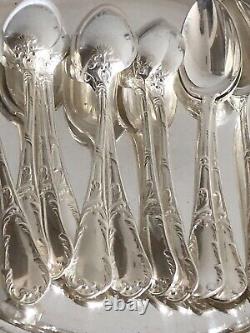 Christofle Antique Chrysanthemum Silverplated Coffee/ Tea Spoons Set Of 12 Pc